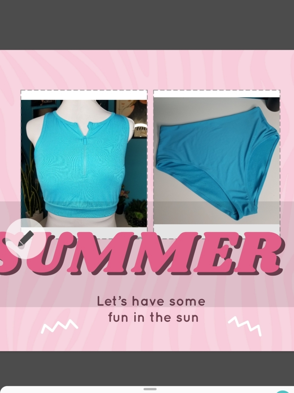 Old Navy Turquoise Zip Front Tankini Set Top And High Waist Brief Bottoms